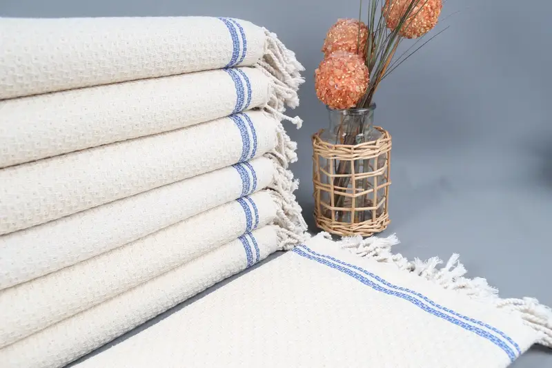 Personalized Gift Box Towel, Custom Turkish Cotton Sax Blue Stripes, 36x67 Inches