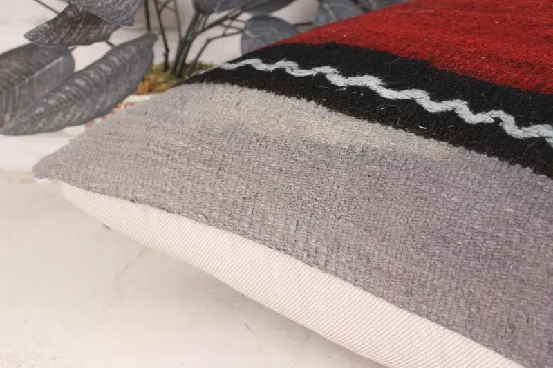 Turkish Pillow, Kilim Rug Cushion Case, 18x18 Red Cushion, Vintage Pillow Cover, Cushion Cover, Gift Pillow, Handmade Kilim Cushion - 7