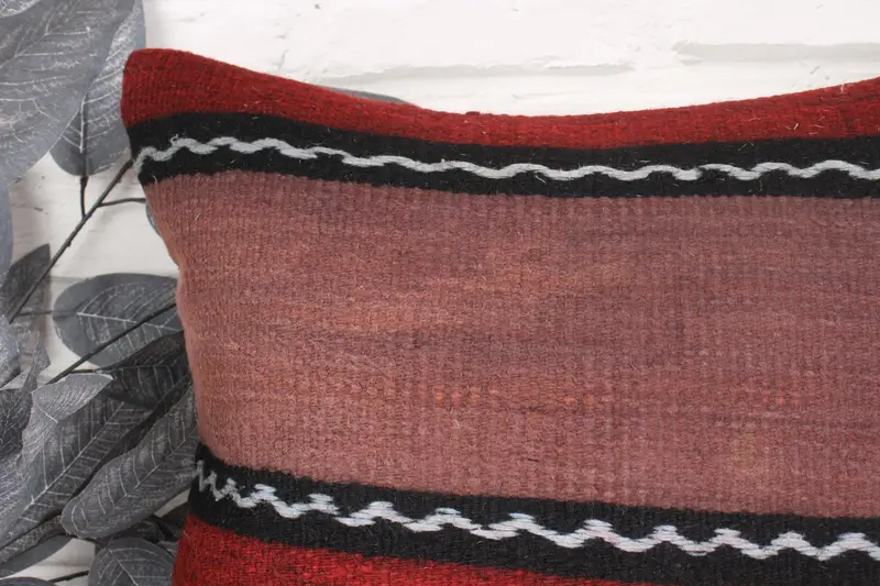 Turkish Pillow, Kilim Rug Cushion Case, 18x18 Red Cushion, Vintage Pillow Cover, Cushion Cover, Gift Pillow, Handmade Kilim Cushion - 2