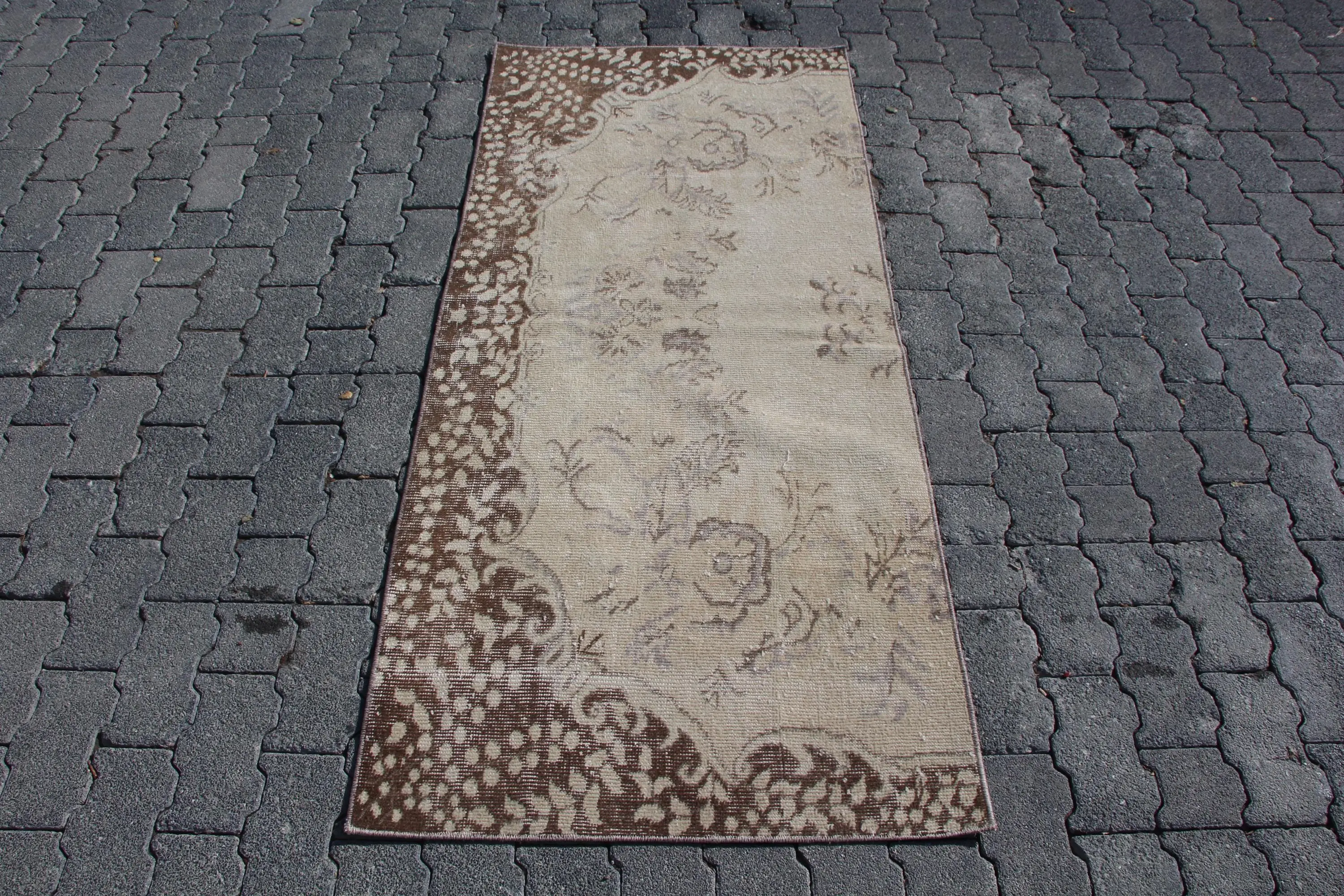 2.5x5.7 ft Turkish Rug, Vintage Small Rug, Brown White Moroccan Rug - 1