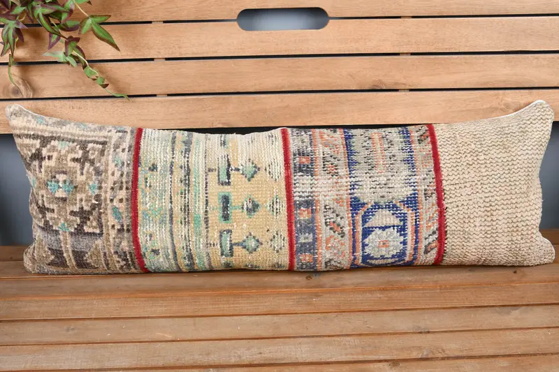 Pillow, Shabby Chic Cushion, Chair Pillow Sham, Pillow for Sofa, Pillow for Couch, Throw Kilim Pillow, Farmhouse Cushion Cover, 12x36 Beige Cushion - 6