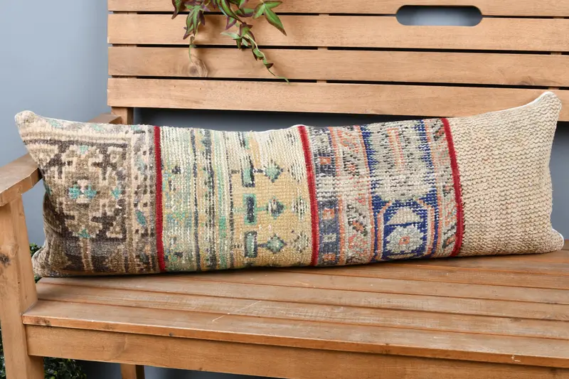 Pillow, Shabby Chic Cushion, Chair Pillow Sham, Pillow for Sofa, Pillow for Couch, Throw Kilim Pillow, Farmhouse Cushion Cover, 12x36 Beige Cushion - 1