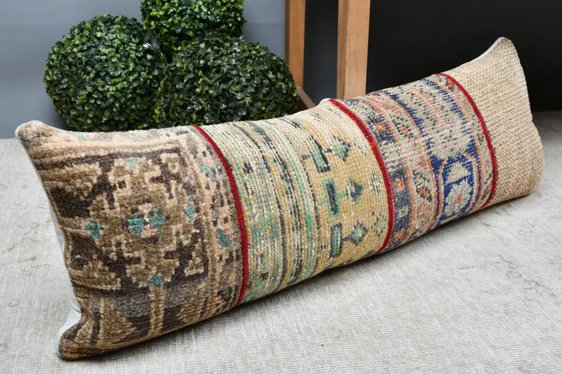 Pillow, Shabby Chic Cushion, Chair Pillow Sham, Pillow for Sofa, Pillow for Couch, Throw Kilim Pillow, Farmhouse Cushion Cover, 12x36 Beige Cushion - 7