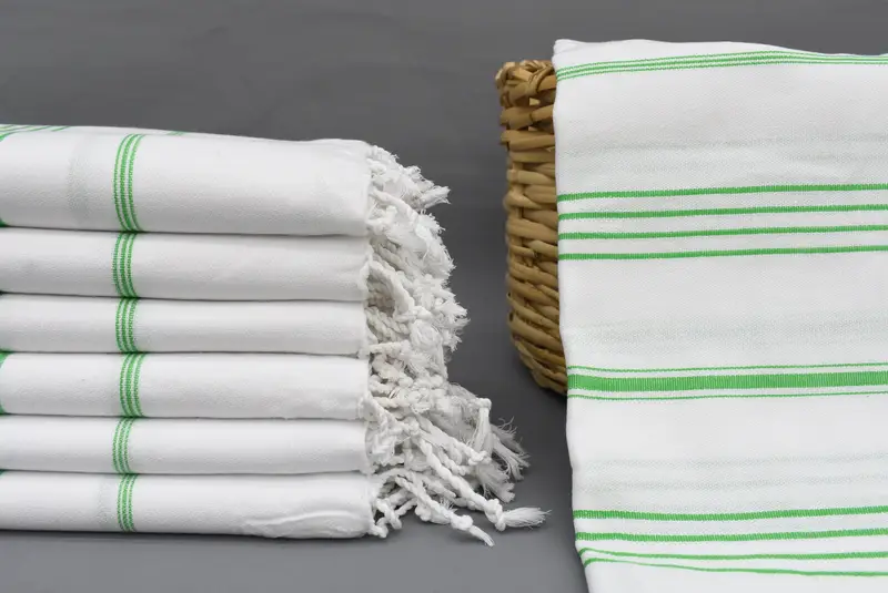 Green Striped Turkish Cotton Bath Towel, 180x100 cm
