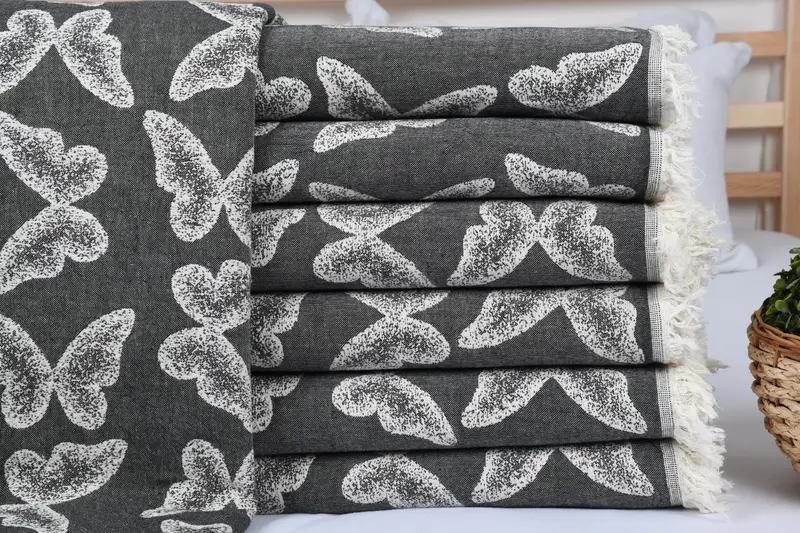 Custom Wedding Gifts, Bachelorette Party Favors, Wedding Hand Made Gift, 96x80 Cotton Butterfly Pattern Towel, Turkish Blanket, Gift For Best Friend - 1
