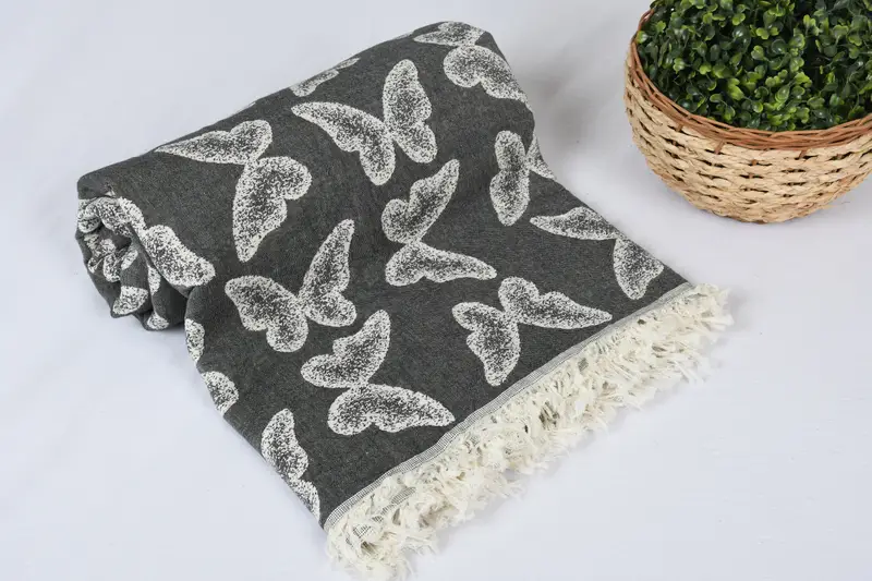 Custom Wedding Gifts, Bachelorette Party Favors, Wedding Hand Made Gift, 96x80 Cotton Butterfly Pattern Towel, Turkish Blanket, Gift For Best Friend - 4