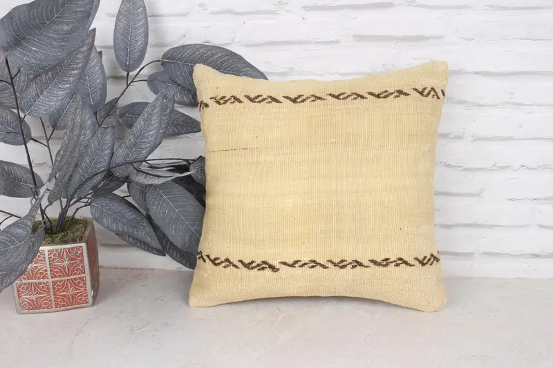 Gift Pillow, Pillow for Sofa, Vintage Pillow, Cushion, Vintage Kilim Pillow Pillow, 16x16 Beige Pillow Cover, Accent Cushion Case - 1