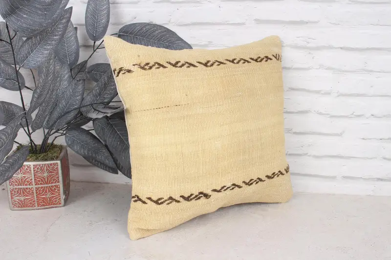 Gift Pillow, Pillow for Sofa, Vintage Pillow, Cushion, Vintage Kilim Pillow Pillow, 16x16 Beige Pillow Cover, Accent Cushion Case - 3