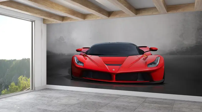 Der Traum eines Ferrari-Liebhabers: Bedruckte rote Autotapete für das Jungenzimmer