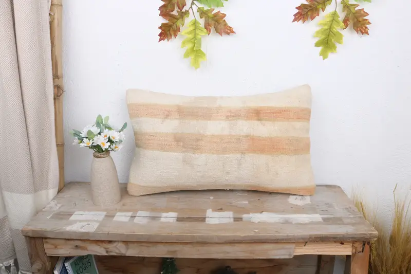 Vintage Pillow, 12x20 White Pillow Cover, Chair Pillow, Pillow for Sofa, Ethnical Kilim Rug Pillow, Pillow Sham, Sustainable Cushion Case - 1
