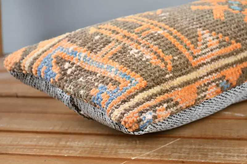 Vintage Kilim Throw Pillow, 8x16 Orange Cushion, Pillow for Couch, Rustic Pillow Case, Handwoven Pillow Cover Pillow Cover, Cushion, Antique Pillows - 4