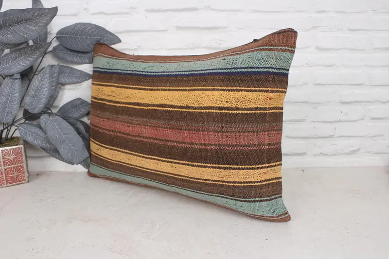 Handmade Kilim Cushion, Boho Chic Pillow Sham, Kilim Pillow, Cushion Case, 16x24 Yellow Pillow Case, Handmade Throw Cushion, Kilim Cushion Sham - 4