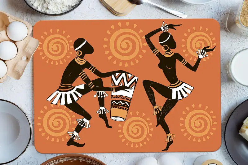 キッチン用エスニックカップルデザインの強化ガラスまな板