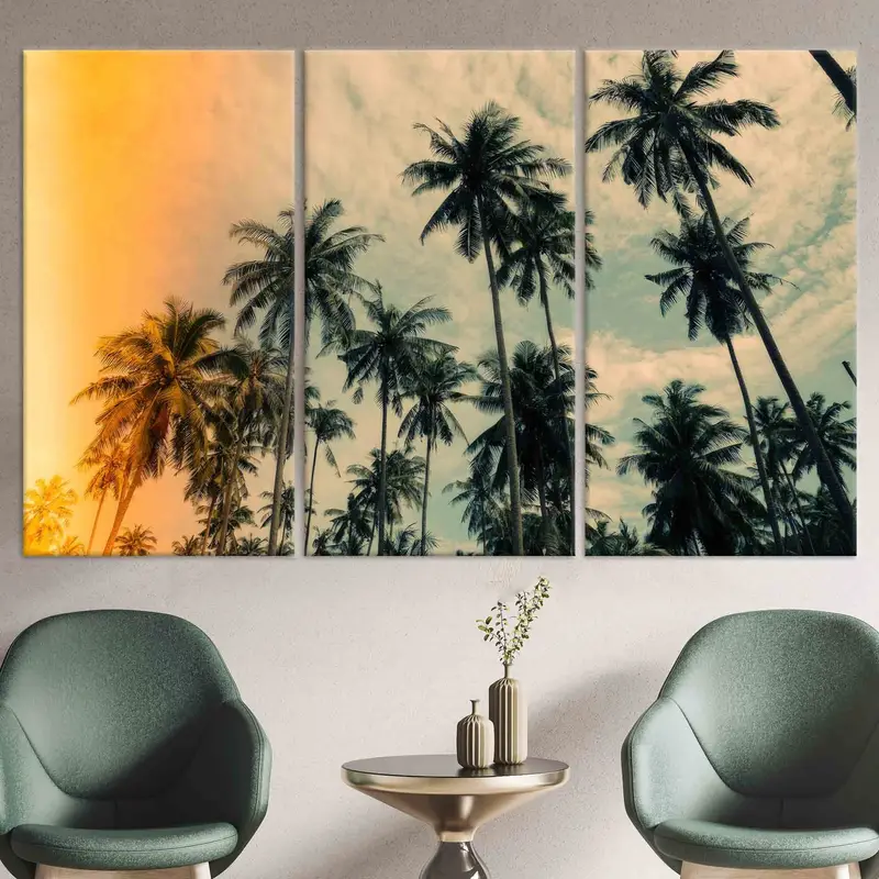 Coconut Trees Art, Coastal Wall Decor, Palm Trees Wall Art, Modern Canvas, Trendy Wall Art, Canvas Art, Personalized Gift, Home Wall Decor, - 1