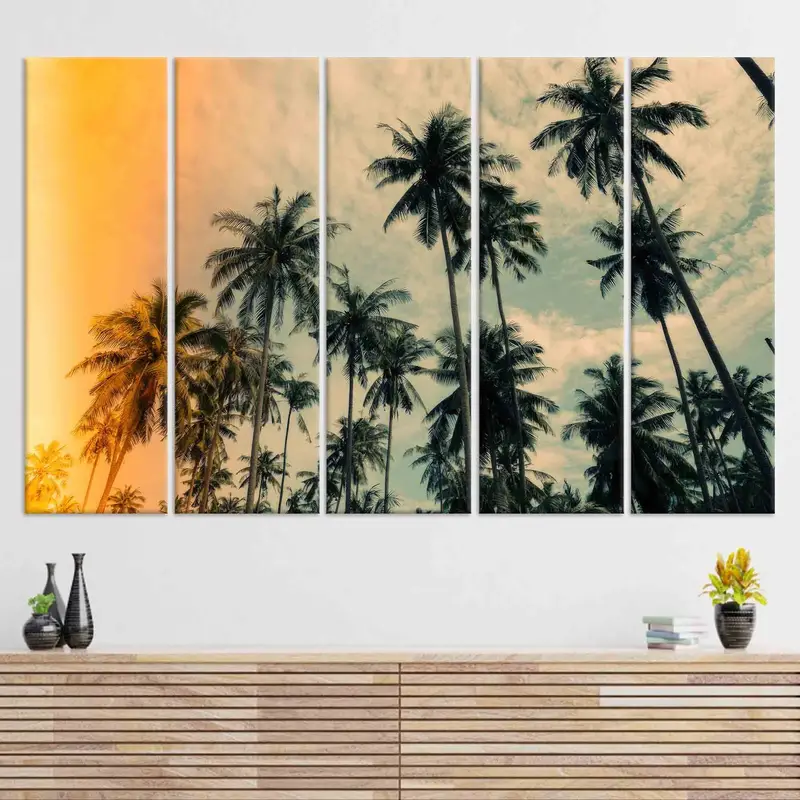 Coconut Trees Art, Coastal Wall Decor, Palm Trees Wall Art, Modern Canvas, Trendy Wall Art, Canvas Art, Personalized Gift, Home Wall Decor, - 3