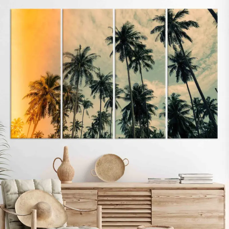 Coconut Trees Art, Coastal Wall Decor, Palm Trees Wall Art, Modern Canvas, Trendy Wall Art, Canvas Art, Personalized Gift, Home Wall Decor, - 2