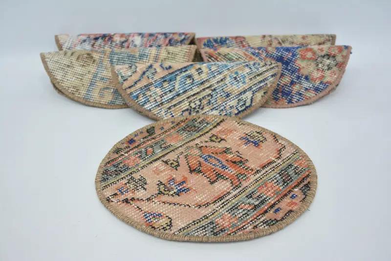 Manteles individuales Kilim azules y beige, juego de seis manteles individuales de 10"x10"