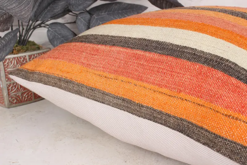 Pillow for Sofa, Cushion, Ethnic Throw Cushion, Turkish Kilim Pillow, Kilim Pillow Cover, 18x18 Orange Pillow - 7