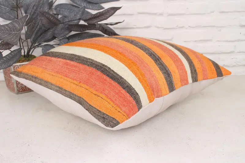 Pillow for Sofa, Cushion, Ethnic Throw Cushion, Turkish Kilim Pillow, Kilim Pillow Cover, 18x18 Orange Pillow - 6