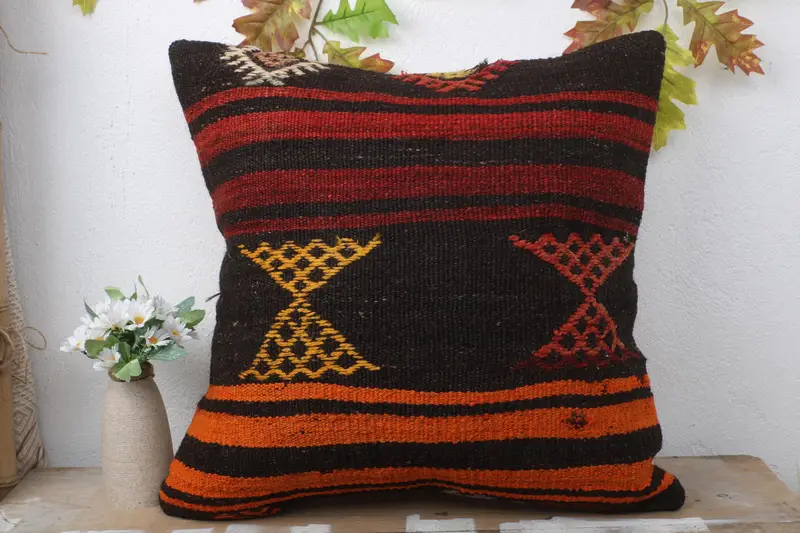 Tapestry Pillow Sham, Throw Kilim Pillow, 20x20 Brown Pillow Case, Handmade Kilim Cushion, Antique Pillows, Seat Cushion Cover, Cushion Cover - 2
