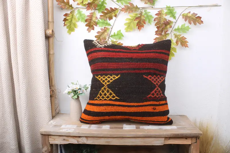 Tapestry Pillow Sham, Throw Kilim Pillow, 20x20 Brown Pillow Case, Handmade Kilim Cushion, Antique Pillows, Seat Cushion Cover, Cushion Cover - 1