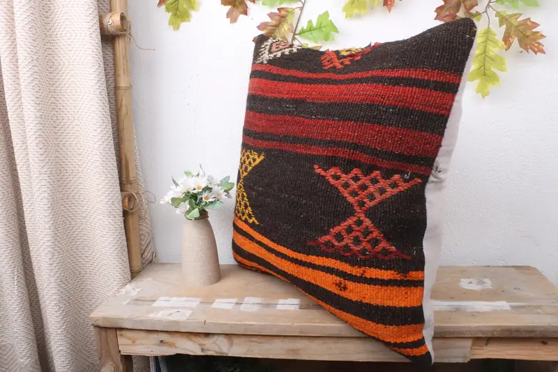 Tapestry Pillow Sham, Throw Kilim Pillow, 20x20 Brown Pillow Case, Handmade Kilim Cushion, Antique Pillows, Seat Cushion Cover, Cushion Cover - 4