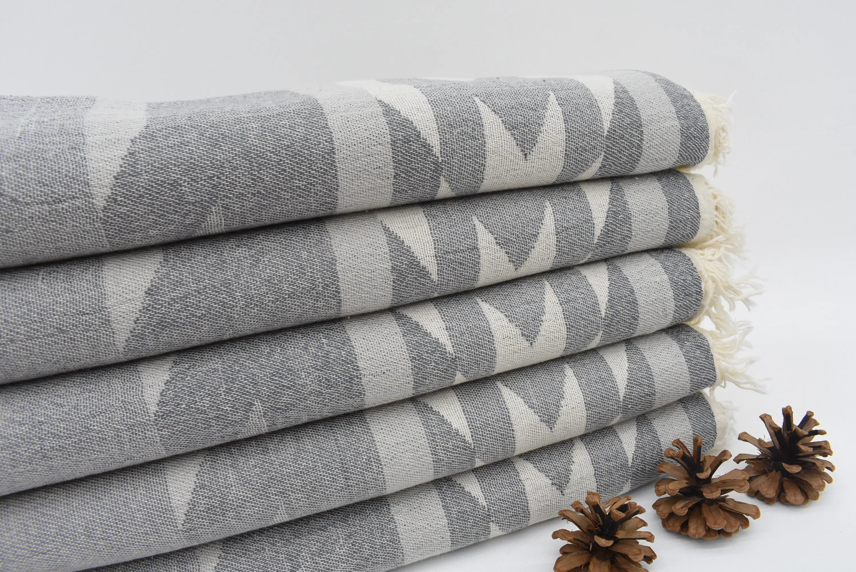 Beach Towel Personalized Organic Cotton Gray 6 Striped, 70x40 Inches - 1