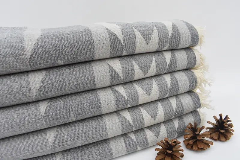 Beach Towel Personalized Organic Cotton Gray 6 Striped, 70x40 Inches