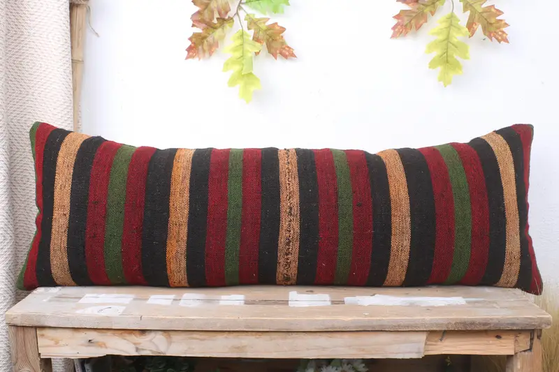 Couch Pillow Cover, Boho Pillow, Floor Pillow, Vintage Throw Pillow, Turkish Pillow, Cushion Case, Kilim Pillow, 12x36 Brown Pillow Case - 2