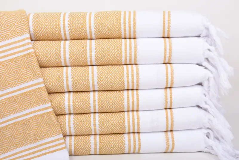 Wedding Gift Personalized Mustard-White Diamond Towel, Organic Cotton, 18x40 Inches