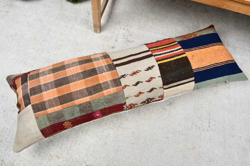 Cushion Case, Boho Pillow Sham Cover, Authentic Pillow, Floor Pillow Case, Kilim Pillow Cover, 16x48 Blue Cushion Cover, Pillow for Couch - 8
