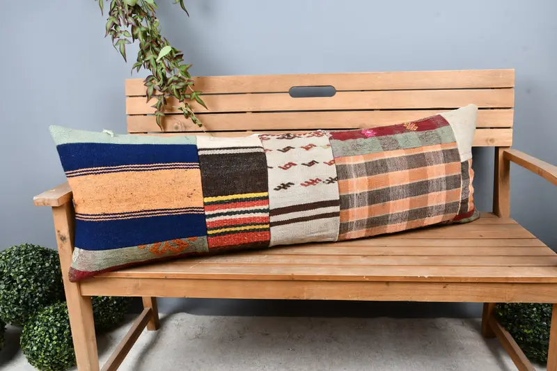 Cushion Case, Boho Pillow Sham Cover, Authentic Pillow, Floor Pillow Case, Kilim Pillow Cover, 16x48 Blue Cushion Cover, Pillow for Couch - 1