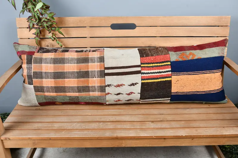 Cushion Case, Boho Pillow Sham Cover, Authentic Pillow, Floor Pillow Case, Kilim Pillow Cover, 16x48 Blue Cushion Cover, Pillow for Couch - 6