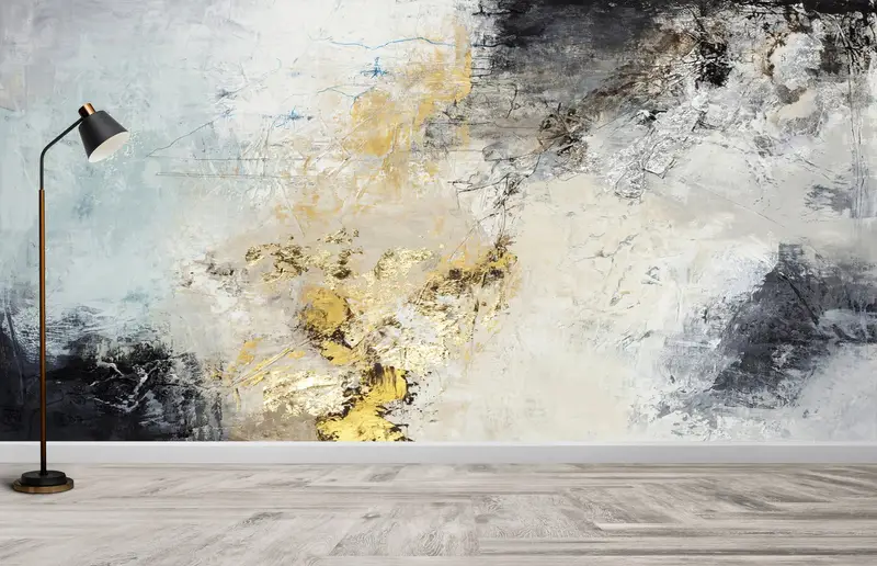 Zeitgenössische Tapete mit schimmerndem Goldputzdruck für elegante Räume