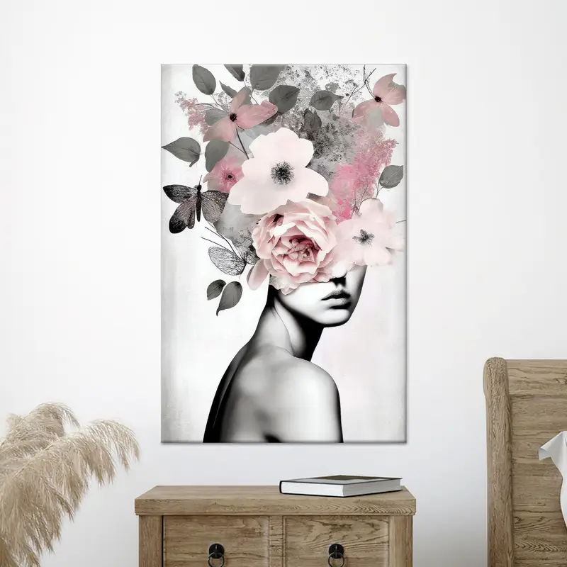 Kadınlar için Zarif Pembe Soyut Çiçek Kanvas Tablo