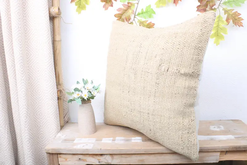 Designer Throw Pillow Sham, Gift Pillow, Pet Cushion Case, Pet Pillow Cover, Turkish Pillow, 20x20 Beige Cushion, Cushion, Handmade Kilim Cushion - 4