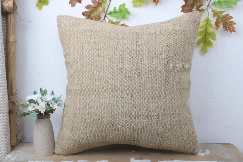 Designer Throw Pillow Sham, Gift Pillow, Pet Cushion Case, Pet Pillow Cover, Turkish Pillow, 20x20 Beige Cushion, Cushion, Handmade Kilim Cushion - 2