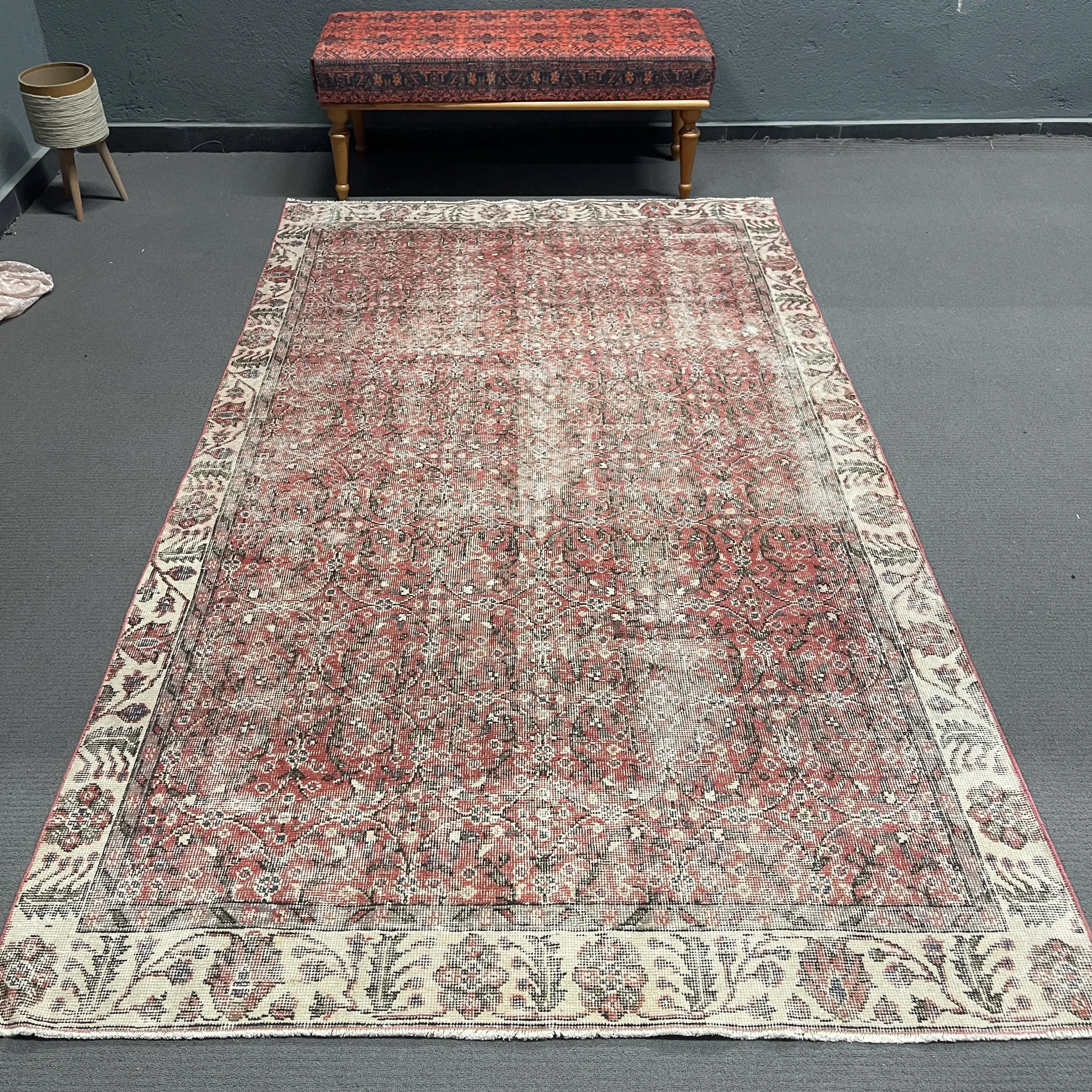 5,2x9,1 ft Teppich, türkischer Vintage Teppich, roter massiver Teppich - 1