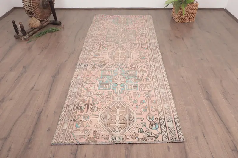 3.2x8.2 ft Türk Oushak Halısı, Pembe Ombré Vintage Yün Halı - 1