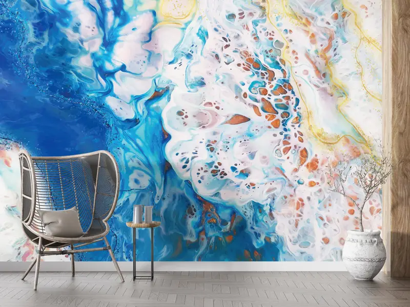 Paper Wall Art, Modern Wall Paper, , Alcohol Ink Wall Print, 3d Wall Paper, Abstract Wallpaper, Blue Abstract Wall Mural, - 3