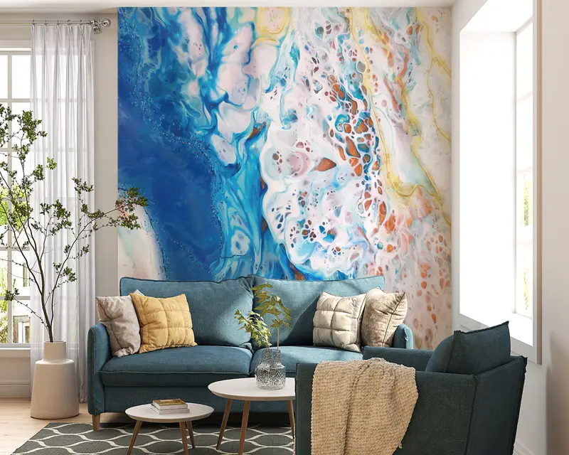 Paper Wall Art, Modern Wall Paper, , Alcohol Ink Wall Print, 3d Wall Paper, Abstract Wallpaper, Blue Abstract Wall Mural, - 7