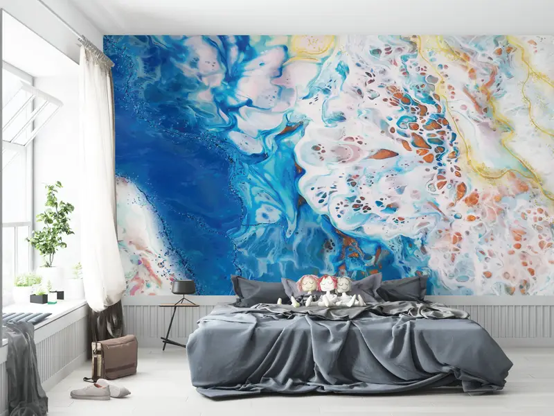 Paper Wall Art, Modern Wall Paper, , Alcohol Ink Wall Print, 3d Wall Paper, Abstract Wallpaper, Blue Abstract Wall Mural, - 6