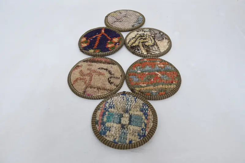 Bohemian Round Coasters, Blue and Brown Set of Six Coasters