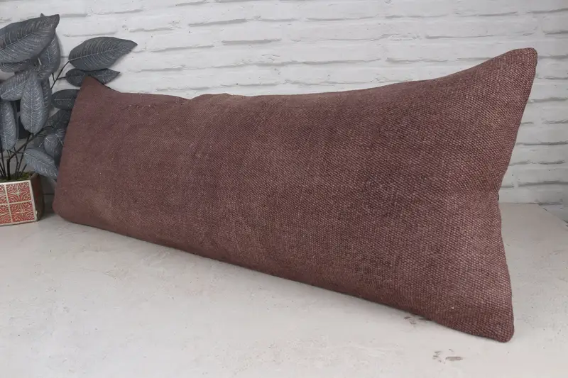 Cushion, Wool Kilim Pillow Pillow Sham, Kilim Pillow, 16x43 Brown Cushion, Kilim Cushion Sham, Outdoor Bolster Pillow, Boho Pillow Sham Cover - 4