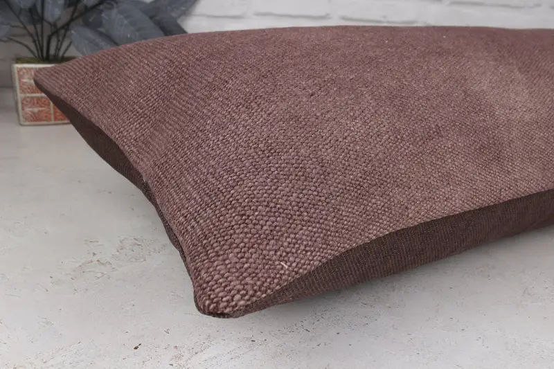 Cushion, Wool Kilim Pillow Pillow Sham, Kilim Pillow, 16x43 Brown Cushion, Kilim Cushion Sham, Outdoor Bolster Pillow, Boho Pillow Sham Cover - 6