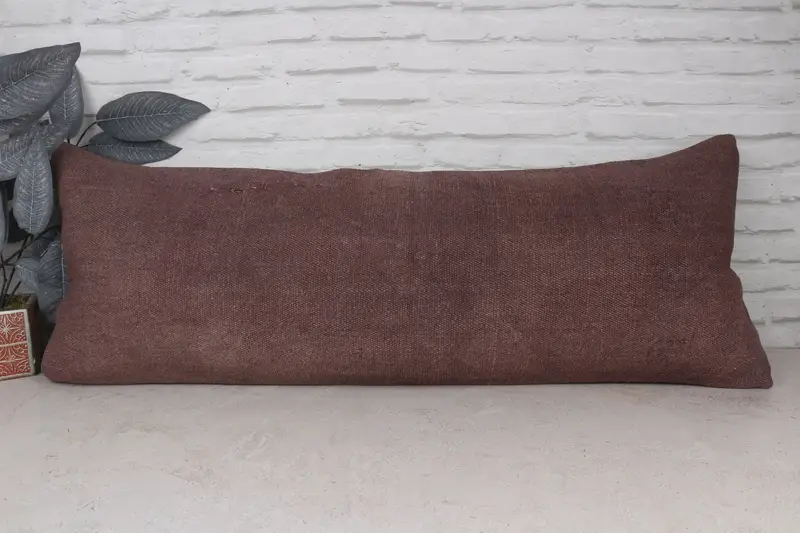 Cushion, Wool Kilim Pillow Pillow Sham, Kilim Pillow, 16x43 Brown Cushion, Kilim Cushion Sham, Outdoor Bolster Pillow, Boho Pillow Sham Cover - 1