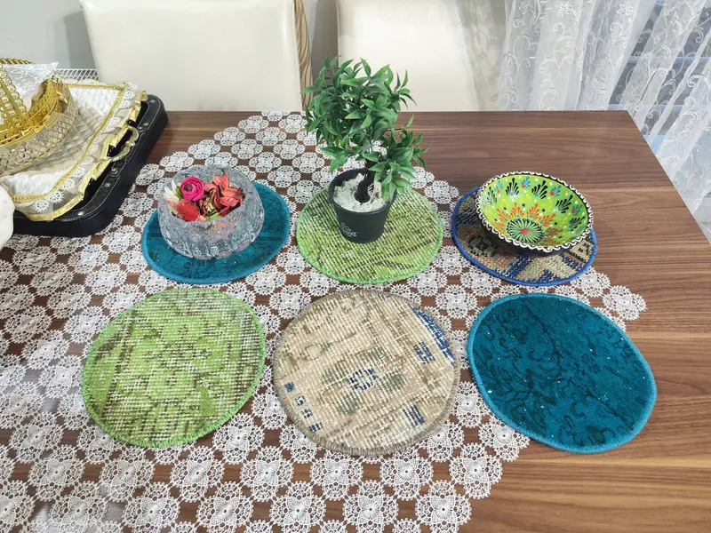 ボヘミアンキリムプレースマット、8.5インチ円形滑り止めプレースマット