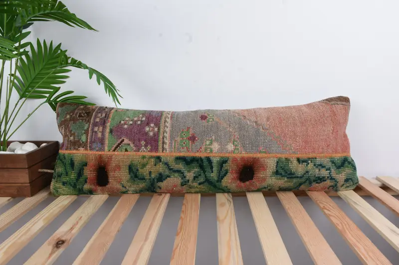 Pillow Cover, Kilim Pillow Cover, Authentic Cushion, 12x36 Purple Cushion Cover, Decorative Bolster Pillow, Pillow for Sofa, Turkish Kilim Pillow - 1