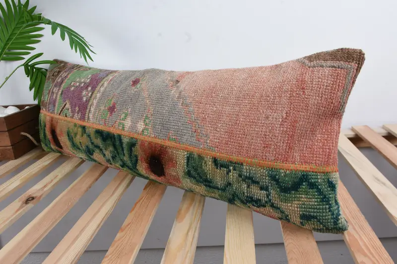 Pillow Cover, Kilim Pillow Cover, Authentic Cushion, 12x36 Purple Cushion Cover, Decorative Bolster Pillow, Pillow for Sofa, Turkish Kilim Pillow - 5