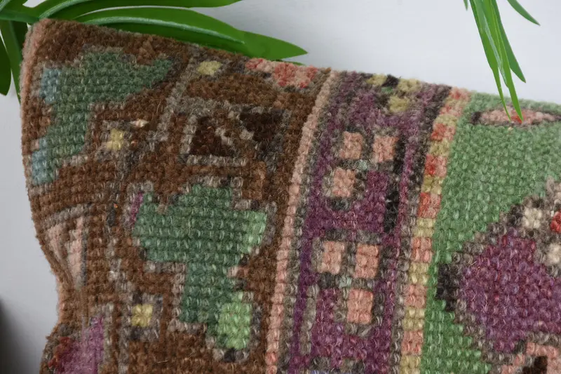 Pillow Cover, Kilim Pillow Cover, Authentic Cushion, 12x36 Purple Cushion Cover, Decorative Bolster Pillow, Pillow for Sofa, Turkish Kilim Pillow - 2